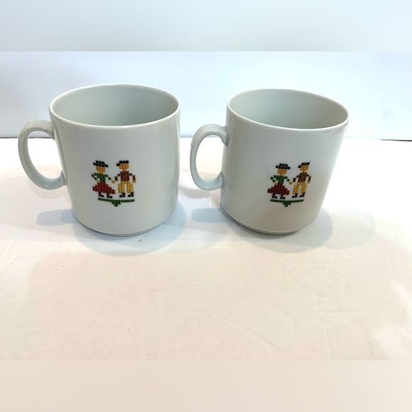 Vintage Kronester coffee/tea cup Set of 2 Windmill Crosstitch Lego Mugs Germany - Picture 2 of 6